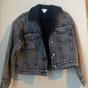 Forever21 fuzzy black jean jacket - size S
